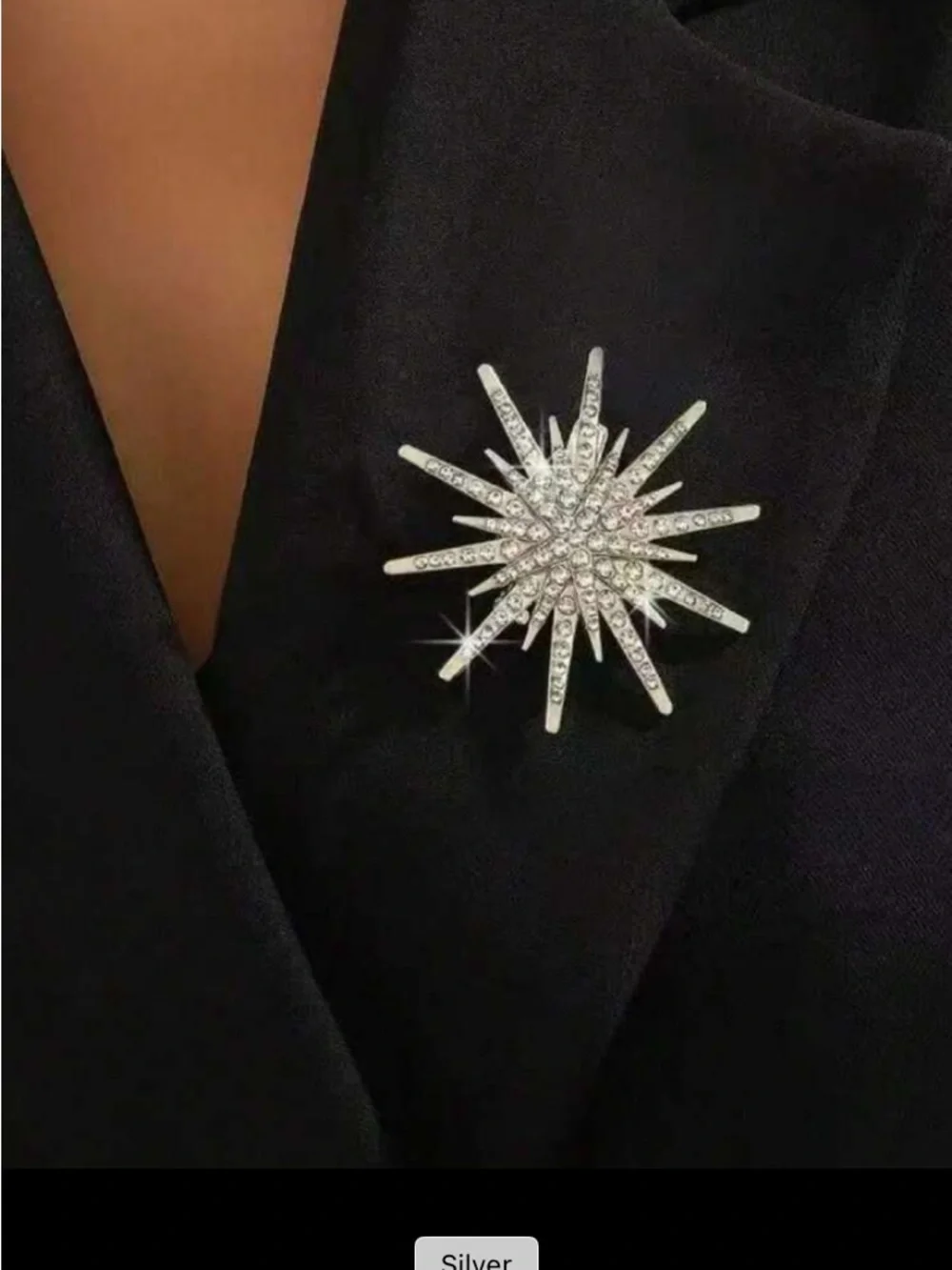 Crystal Starburst Brooch Pin - Silver Sparkle